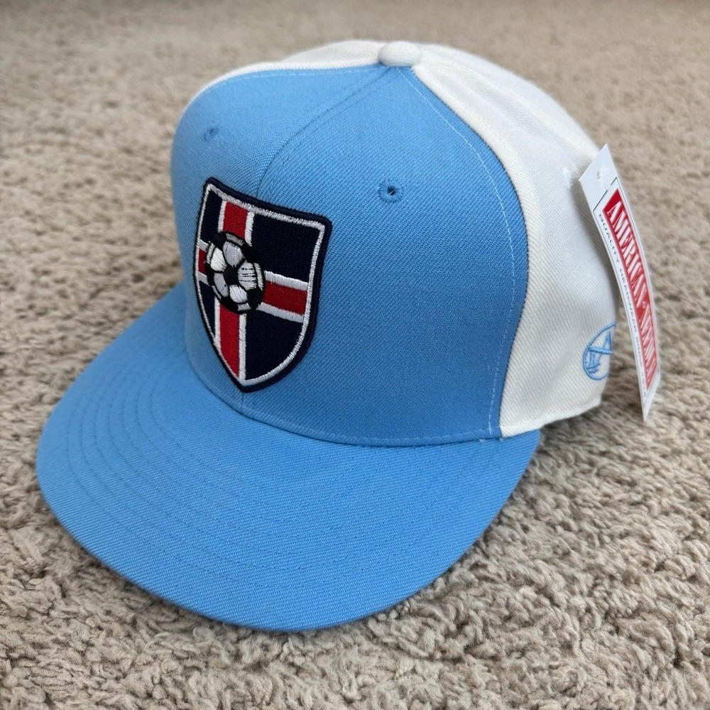 Iceland National Soccer Hat Fitted 7 5/8 Blue White Team Shield Side Patch Cap